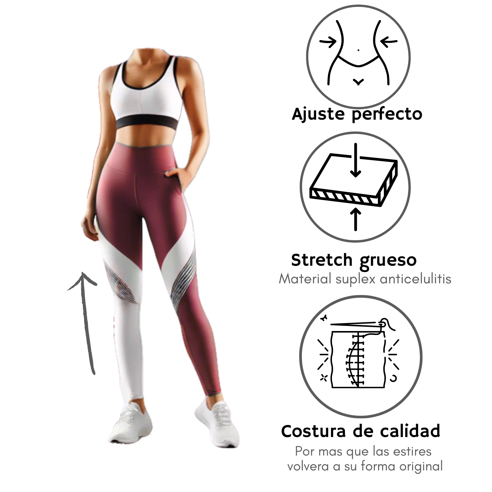 Leggings de alta compresión con ajuste perfecto, material suplex anticelulítico, alta calidad .